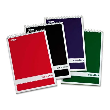 Tops Business Forms TOPS  Steno Book W/Assorted Colored Cvr, 6" x 9", Green Tint, 80 Sheets/Pad, 4 Pad/Pack 80221